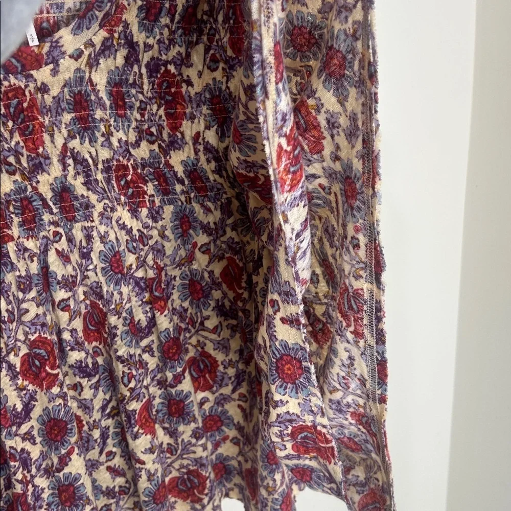 FREE PEOPLE Boho Multi-Color Floral Cropped Blouse Size Small